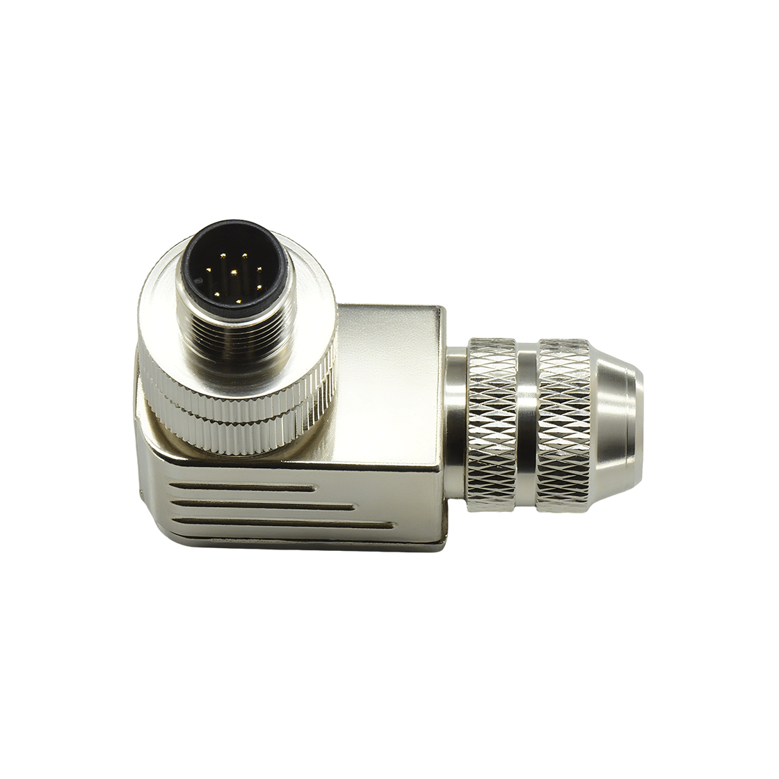 M12组装式金属款屏蔽系列 公弯头 8芯 A编码 螺钉压接 线径PG9